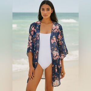 Kimono Coverup Cardigan Top Cherry on Top Brand Floral Plus Sz 1X Boho